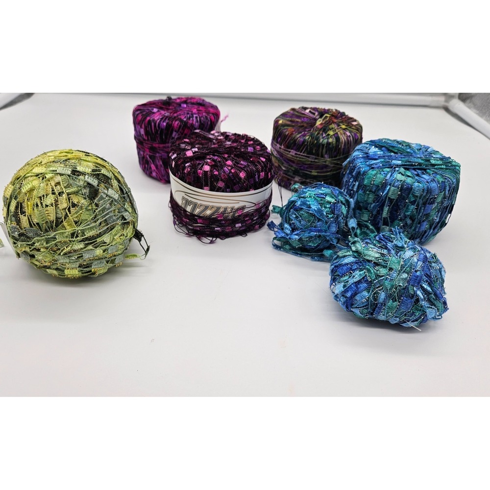 Mixed Lot Dazzle Specialty Ribbon Ladder Yarn Variegated Metallic Purple Blue